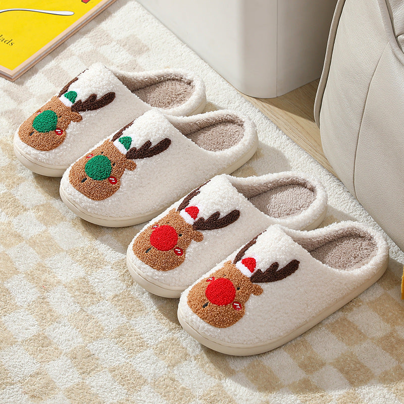 Wholesale New Christmas Elk Thick Anti-slip Cute Winter Cotton Slippers